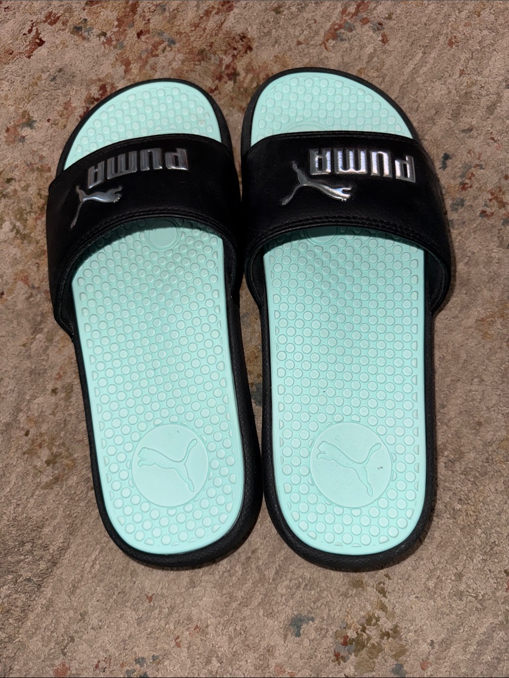 Puma Women's Mint and Black Slide Sandals - Never Worn Cushioned Sport Slides